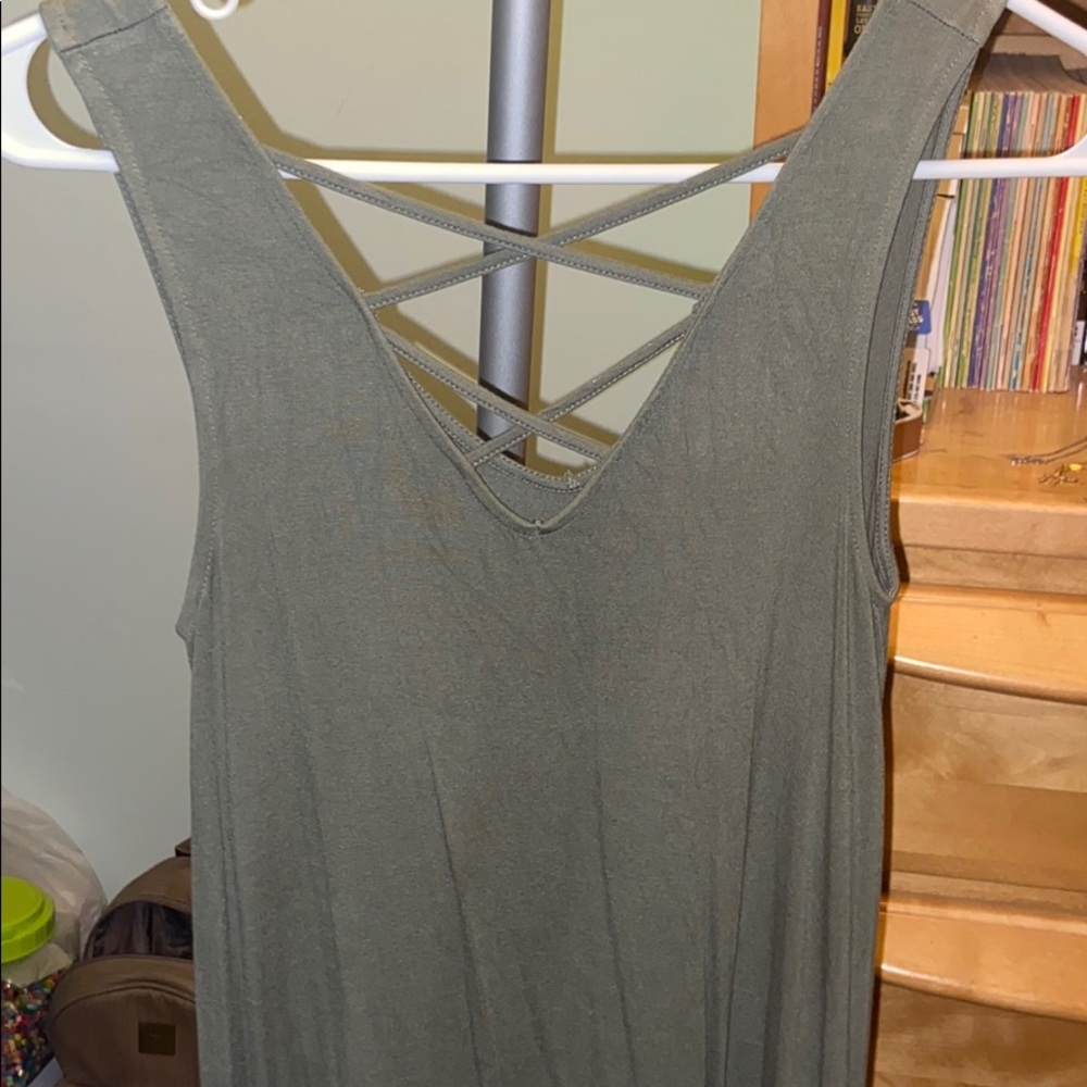 Green Cross V Neck Dress